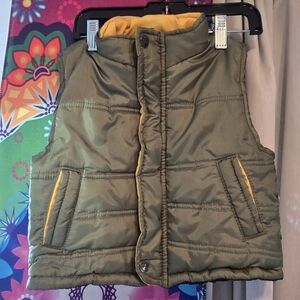 Green Puffer Vest with Yellow Accents